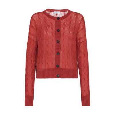 Brunello Cucinelli Mohair-blend Cable-knit Cardigan In Red