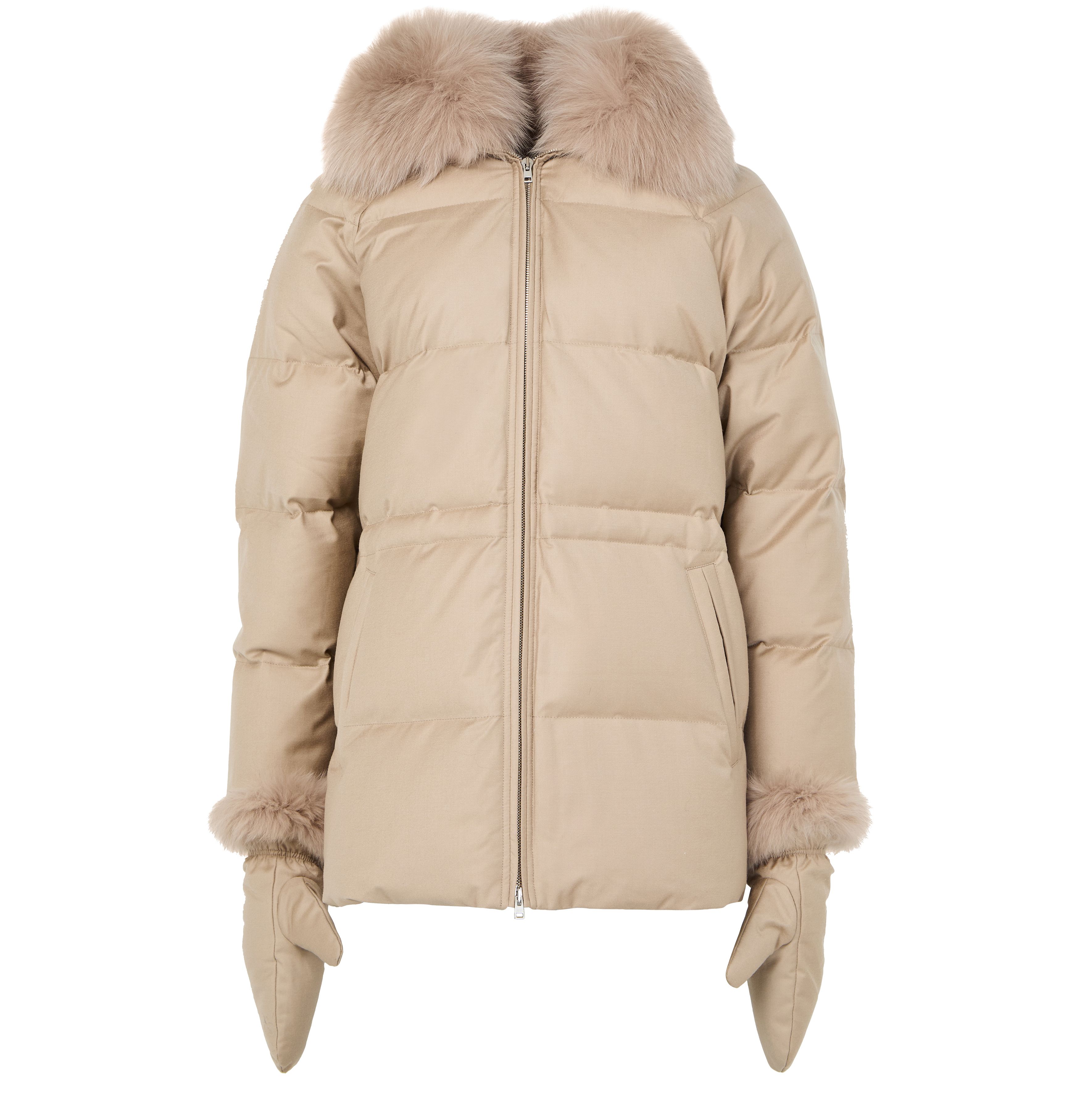 Puffer jacket with a fox fur collar