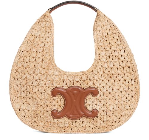 CELINE Celine classic panier hobo bag  in raffia and calfskin