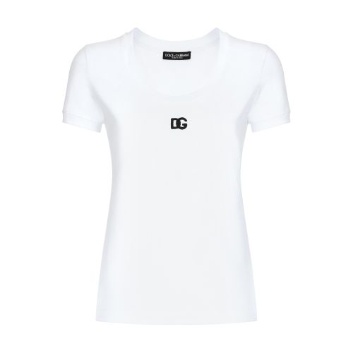 Dolce & Gabbana Logo-embroidered Cotton-blend T-shirt In Optical_white