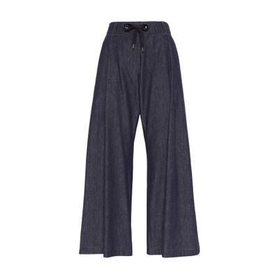 Brunello Cucinelli Women No-fade Denim Wide Pleated Pants With Monili In Blue