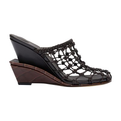 Jacquemus Les Doubles Tresses Croc-embossed Wedge Mules In Brown