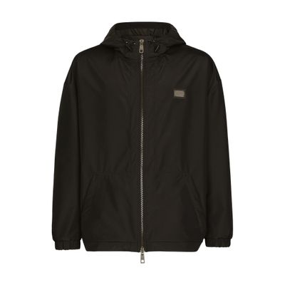 Dolce & Gabbana Nylon Jacket With Hood And Branded Tag In Black