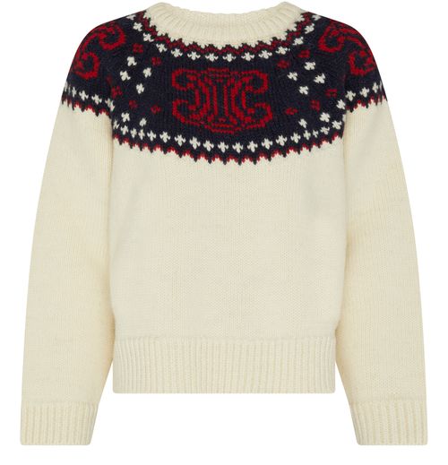 CELINE Pull col rond en laine Fair Isle Triomphe