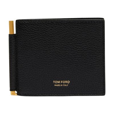 Tom Ford Soft Grain Leather T Line Money Clip Wallet In Black
