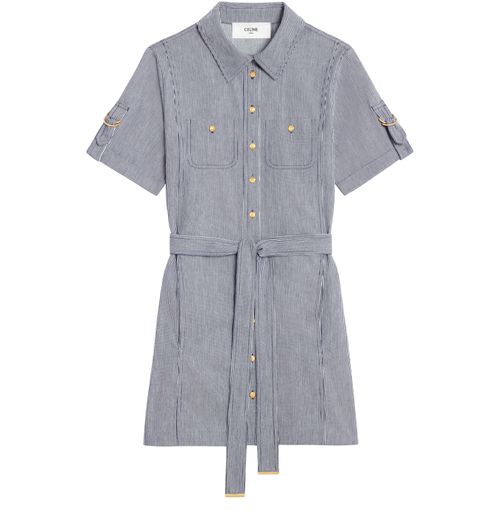 CELINE Trapeze mini dress in striped cotton