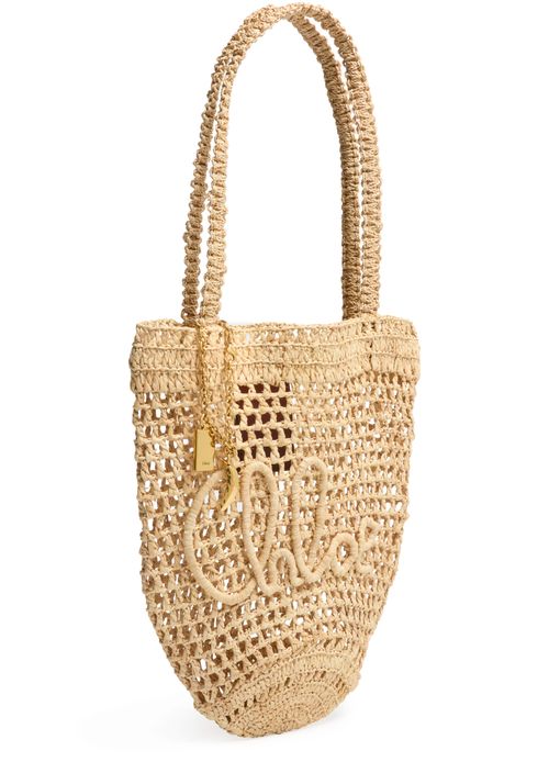 CHLOE Summer Banana small raffia tote bag