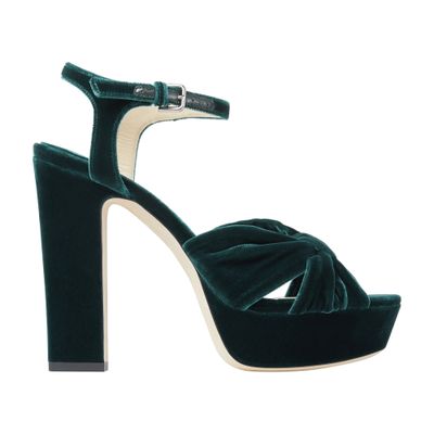 Shop Jimmy Choo Heloise 120 Velvet Sandals In Dark_green