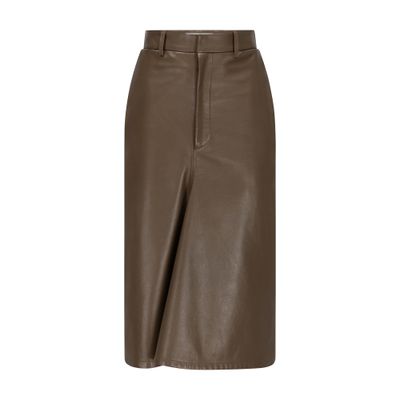 Victoria Beckham Leather Midi Skirt With Flared Detail In Brown