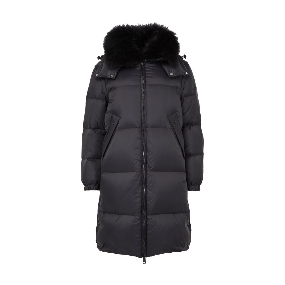 Hooded maxi puffer jacket with a lambswool collar thumbnail 9