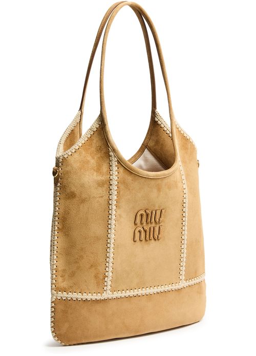 MIU MIU Ivy suede and crochet tote bag