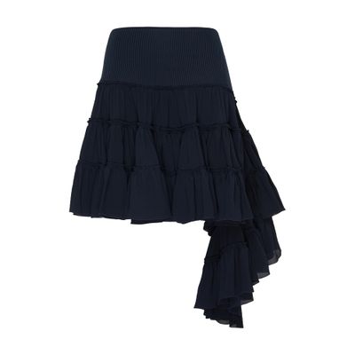 Loewe Womens Ruffled-trim Asymmetric-hem Silk Mini Skirt Midnight Blue In Blue