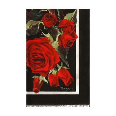 Dolce & Gabbana Modal And Silk Scarf With All-over Rose Print In Multicolor