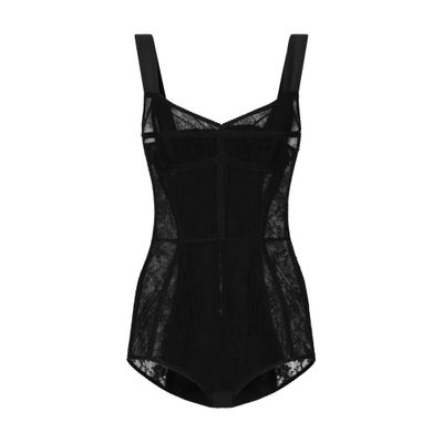 Dolce & Gabbana Lace-detailing Sweetheart-neck Bodysuit In Black