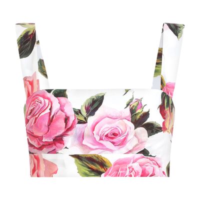 Dolce & Gabbana Cotton Bralette Top With Rose Print In Multicolor