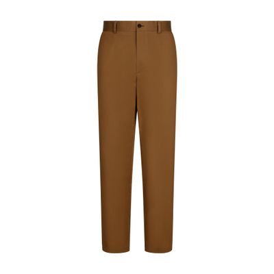 Dolce & Gabbana Gabardine Stretch Pants With Logo Label In Brown