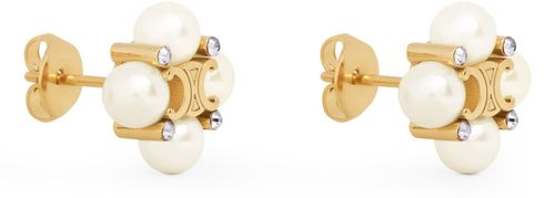 CELINE Les Perles Celine Studs in Strass, Resin Pearls and Brass with Gold Finish