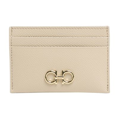 Ferragamo Beige Card-holder With Gancini Detail In Beige