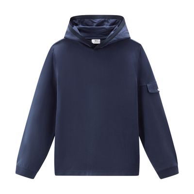 Woolrich Hooded Pure Cotton Sweatshirt With Pocket In Blue