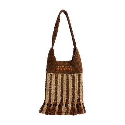 Isabel Marant Handwoven Raffia Tote Bag With Fringe And Logo Detail In Brown
