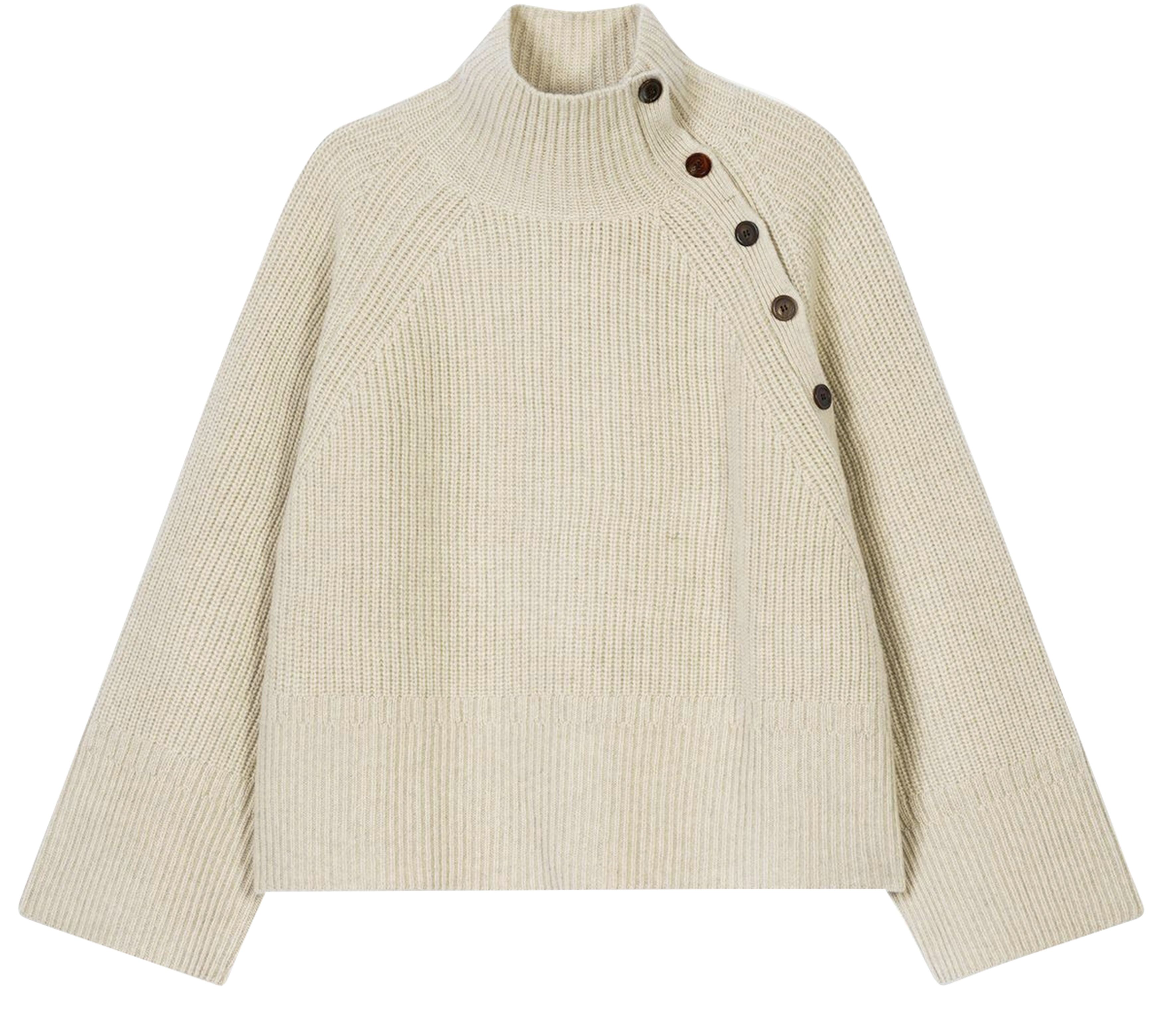 High neck sweater buttoned at the side