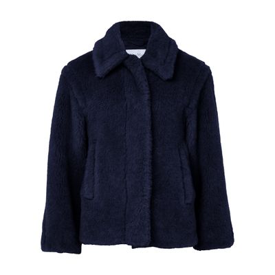 Max Mara Alpaca Wool Jacket Collared Design Front Pockets In Blue