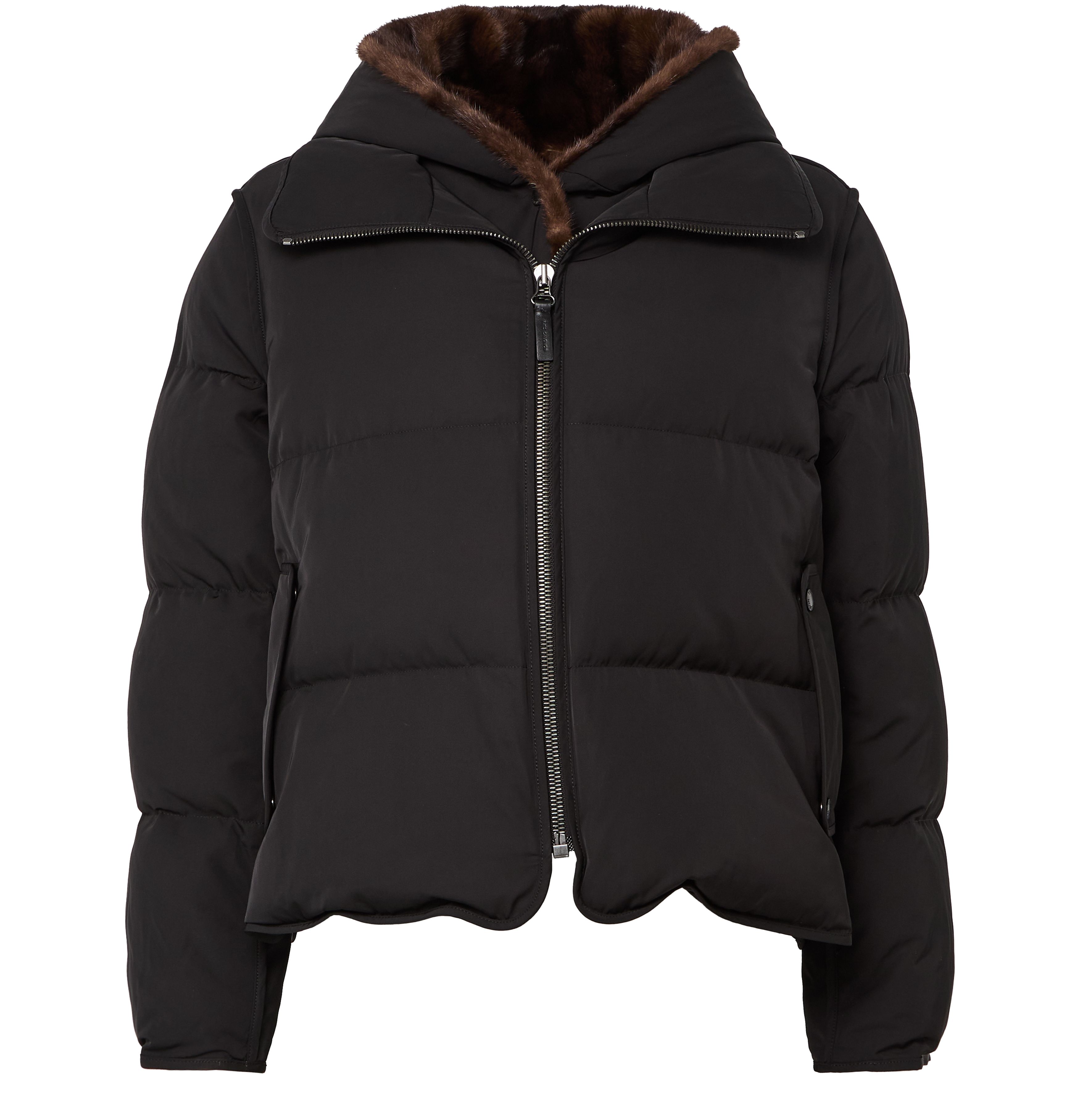 Puffer jacket with a mink fur hood