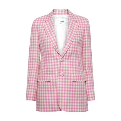 Ami Alexandre Mattiussi Check-print Single-breasted Blazer In Candy Pink Natural White