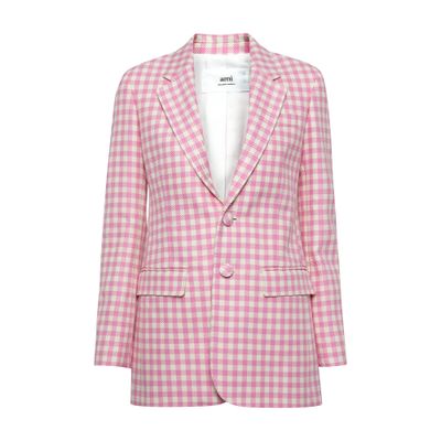 Shop Ami Alexandre Mattiussi Classic Jacket Two Buttons In Candy Pink Natural White