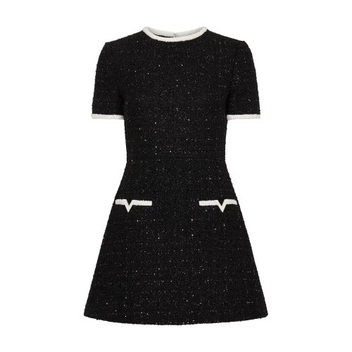 Shop Valentino Tweed Mini Dress In Nero_lurex_avorio_lu