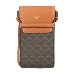 Céline Celine Triomphe Phone Pouch in Brown Tan Canvas and Leather