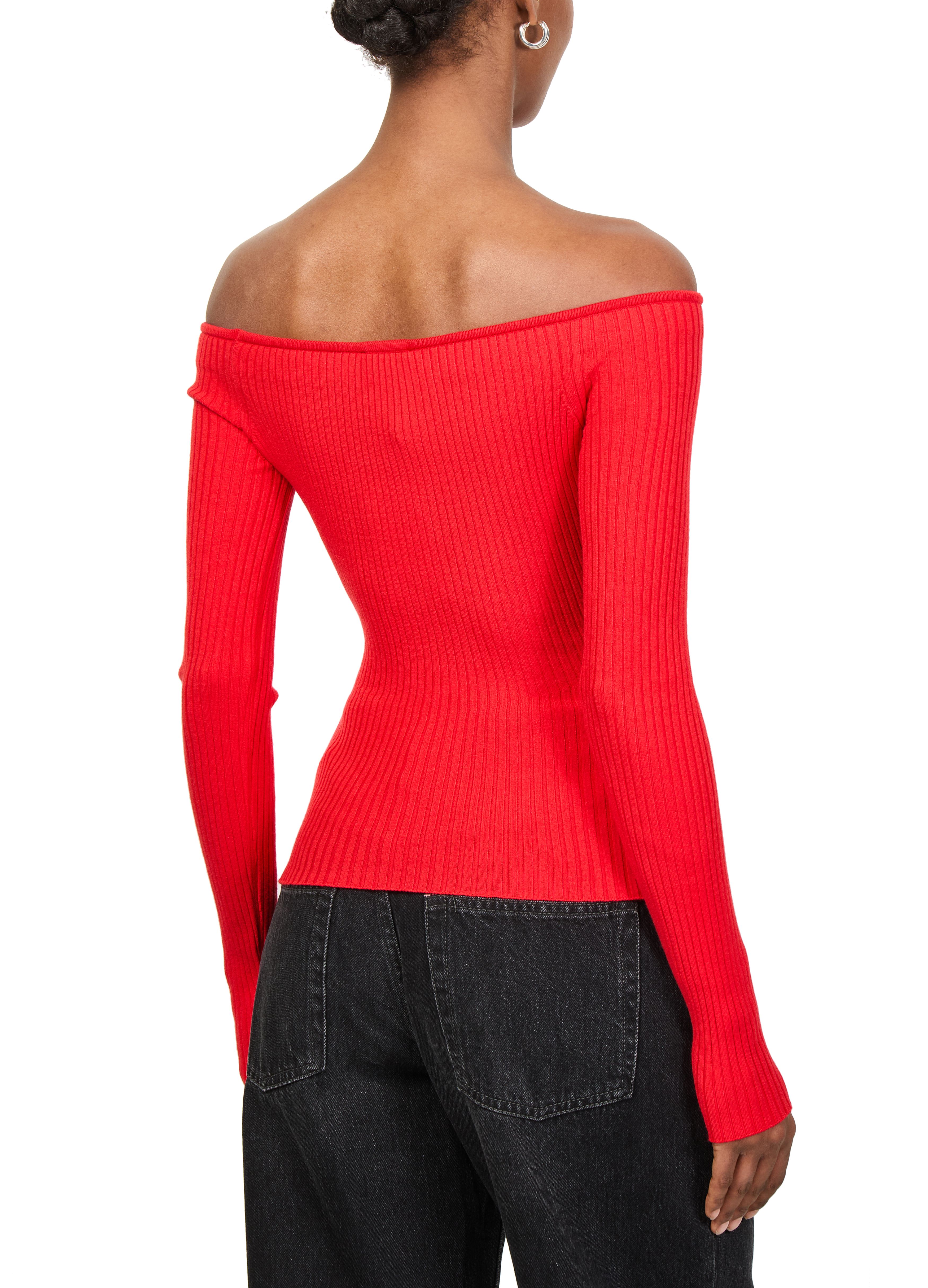 Off shoulder rib knit top thumbnail 5
