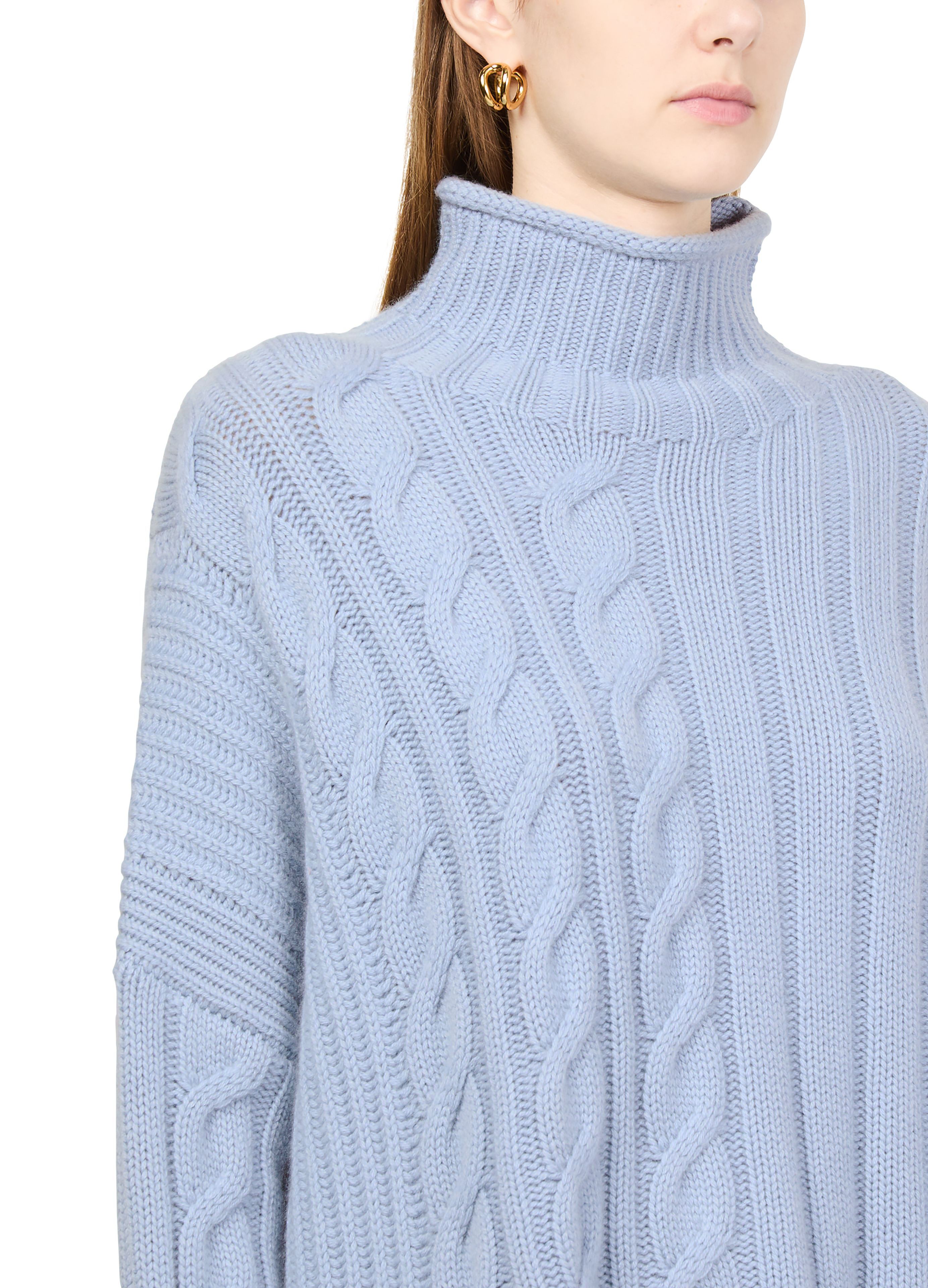 Oversized high-neck cable knit sweater thumbnail 3