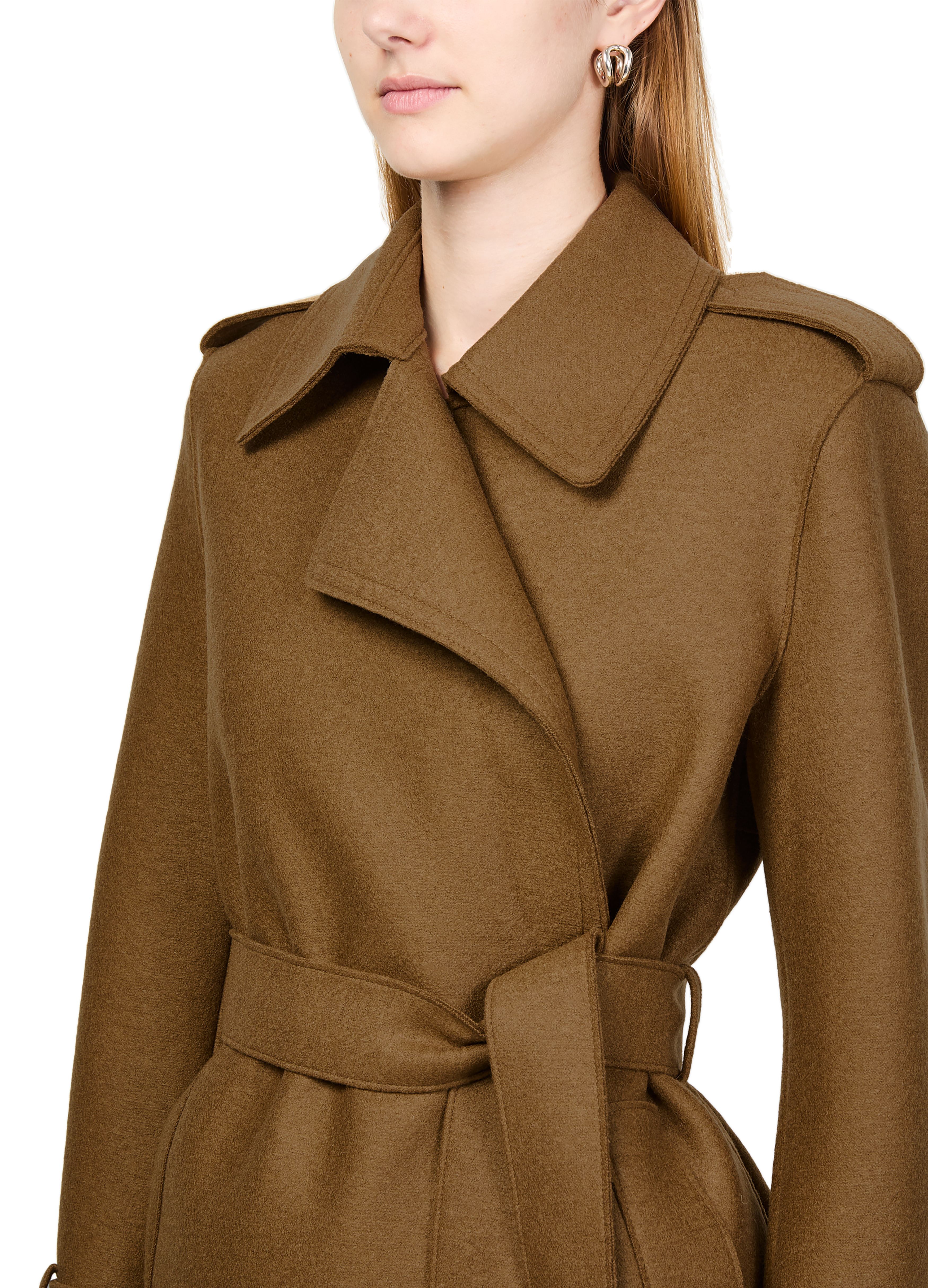 Double-stitched long trench in pressed wool thumbnail 4