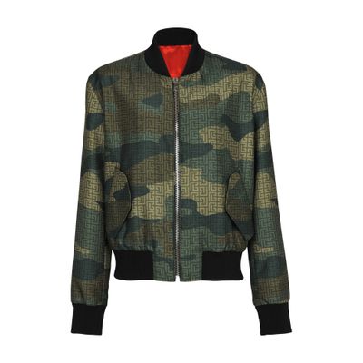 Balmain Monogram Camouflage-print Bomber Jacket In Green
