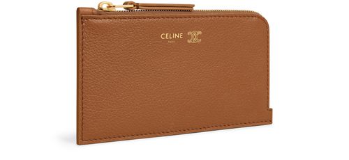 CELINE Long zipped card holder in supple grained calfskin