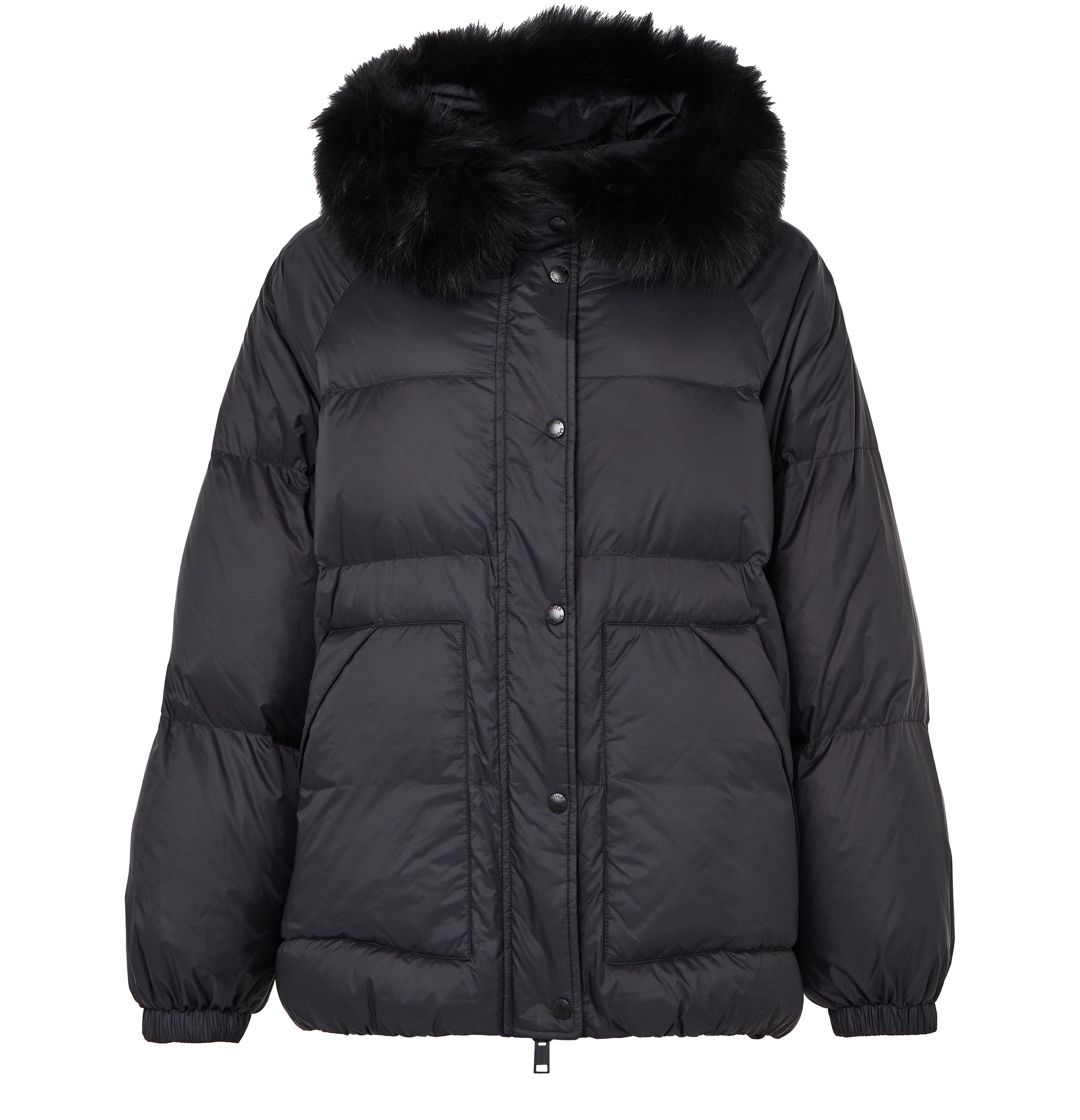 Hooded puffer jacket with a fox fur trim