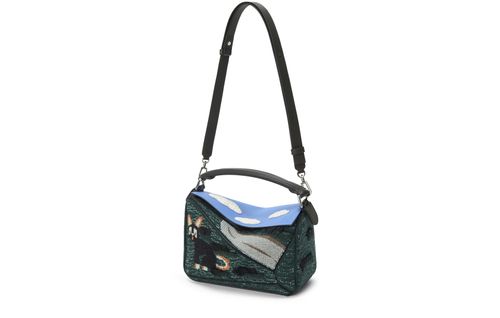 LOEWE Petit sac Puzzle Futurist Cat en maille brodée et cuir de veau