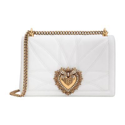 Dolce & Gabbana Large Devotion Quilted Leather Shoulder Bag In Optical White