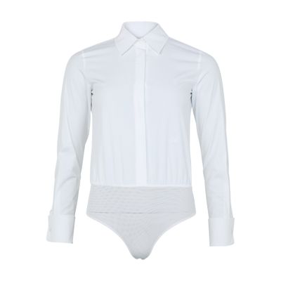 Max Mara Angora1234 Bodysuit Collared Shirt With Long Sleeves In White