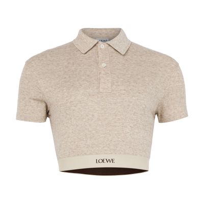 Shop Loewe Cropped Silk And Cotton Polo Shirt In Beige
