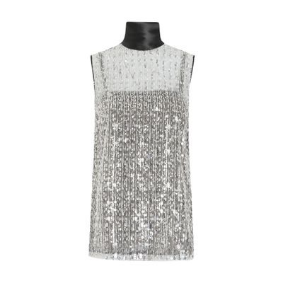 Dolce & Gabbana Turtle Neck Tulle Top With Sequin In Silver