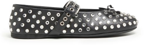 MIU MIU Rhinestone and leather ballet flats