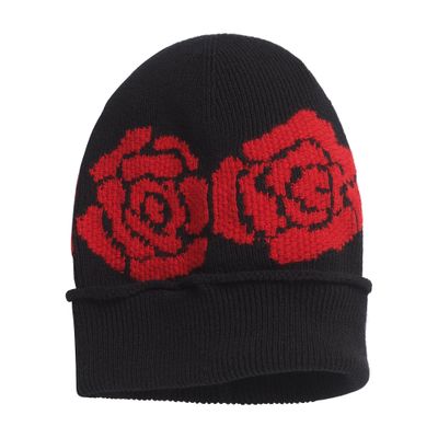 Barrie Cashmere Beanie With Roses Motifs In Black