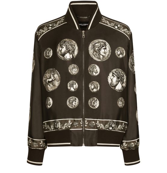 Men's Silk Twill Jacket with Coin Print, DOLCE & GABBANA