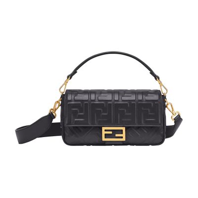 Fendi Baguette Bag In Ff Lambskin Nappa In Noir