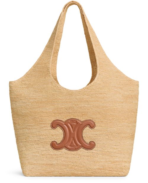 CELINE Celine classic panier shopper cabas in raffia and calfskin