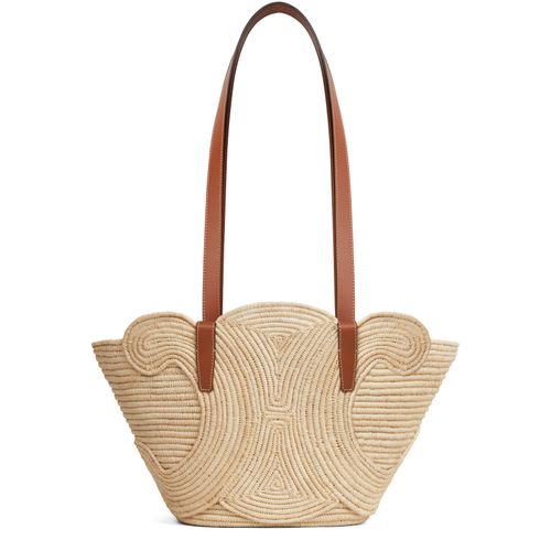 CELINE Celine classic panier petit modèle Triomphe en tresse raphia et veau