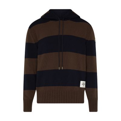 Moncler Men's Cotton Striped Knit Hoodie In Beige
