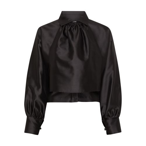 Max Mara Silk And Cotton Shirt With Jabot In Nero